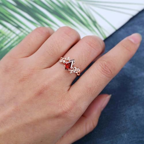 10K/14K/18K Gold 1 Carat Kite Cut Gemstone Vintage Engagement Ring for Women,Nature Inspired Birthstone Leaf Vine Wedding Promise Anniversary Rings for Her Wife Bridal Size 4~123