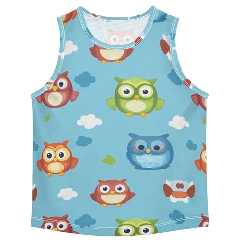 JUNZAN Cute Cartoon Owls Blue Boys Tank Top Sleeveless Kids Vest Sports Clothes for Beach Boating Travel Sports 3T