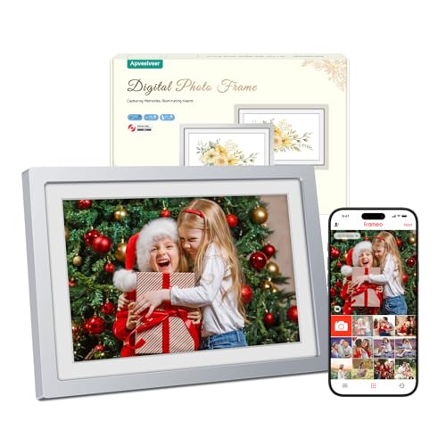 Frameo Cornice Digitale Foto Argento WiFi 10.1" Portafoto Digitale, Memoria da 32 GB, Schermo Touch IPS HD 1280 * 800, Condividi Foto Video Tramite l'app Frameo da Remoto, Regalo da Donna Uomo