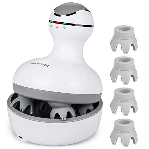 cotsoco Electric Scalp Head Massager, Cordless Hair Massage Waterproof Head Massager with 4 Heads 84 Nodes for Hair Growth, Stress Release Massage & Deep Clean, Gifts for Mom, White