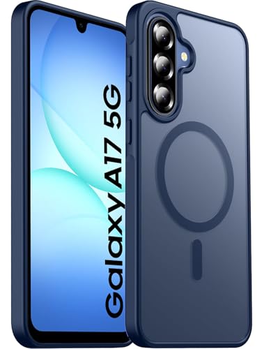 Elzzi Magnetic Guard Designed for Samsung A17 5G Case Translucent Matte Hard PC + TPU Back Cover [Compatible with MagSafe] Anti-Scratch Phone Case (Blue)
