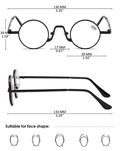 KOOSUFA Small Round Blue Light Blocking Reading Glasses for Women Men Retro Metal Lightweight Computer Readers Eyewear Nerd Eyeglasses Black 1.5 - Image 2