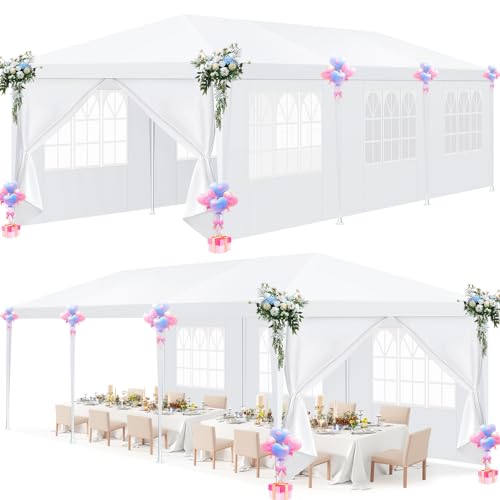 Image of HOTEEL 10'x30' Party Tent with Removable Sidewalls, Large Canopy Tent for Weddings, BBQ, Parties, Patio Camping Gazebo, Waterproof, White