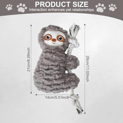 Luxvara Hundespielzeugs, Hundespielzeug Quietschend, Robustes Faultier-Hundespielzeug, Welpenspielzeug, Hunde Kuscheltier, Quietschendes Plüsch-Kauspielzeug für Mittelgroße Große Hunde, Grau