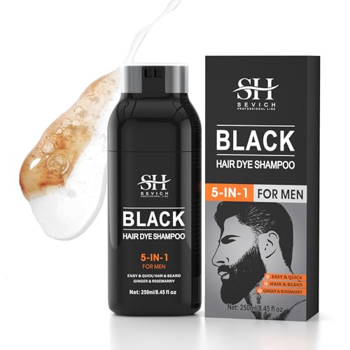 Sevich Champú Tinte Negro, Tinte Semipermanente, Tinte de Barba para Hombre, Champú 5 en 1 con Ingredientes Naturales, 250ml