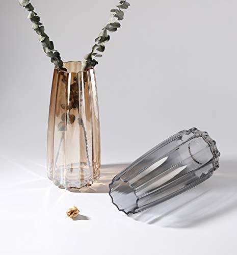 Luxspire Glass Vase, Ins Style Irised Crystal Clear Floral Flower Plant Decorative Container Vase for Home Office Desk Dinner Decoration, Ideal Gifts for Birthday Wedding Housewarming - Amber - Afbeelding 3