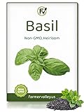 Basil Seeds for Planting Home Garden Herbs - Individual Pack of 550+ Heirloom Seeds, Suitable for Outdoors, Indoors, and Hydroponics - Non-GMO, Non-Hybrid, Untreated, and USA Grown Variety