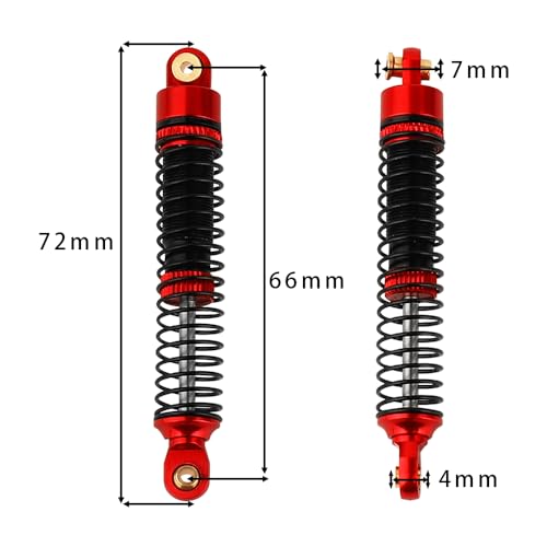 Pothyes 4pcs Aluminum Alloy Front and Rear Shock Absorber Spring Damper for LOSI Mini LMT 1/18 4X4 Brushed Monster Truck RTR LOS01026 Metal Upgrade Parts (red)