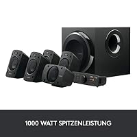 Logitech Z906 5.1 Sound System, Lautsprecher mit 1000 Watt Surround Sound, THX, Mehrere Audio-Eingänge, Fernbedienung, EU Stecker, PC/PS4/Xbox/Stereo-Anlage/TV/Smartphone/Tablet - Schwarz – Ansicht 3