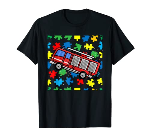 Puzzle de camión de bomberos Pieza de conciencia sobre autismo Niños Niños Camiseta