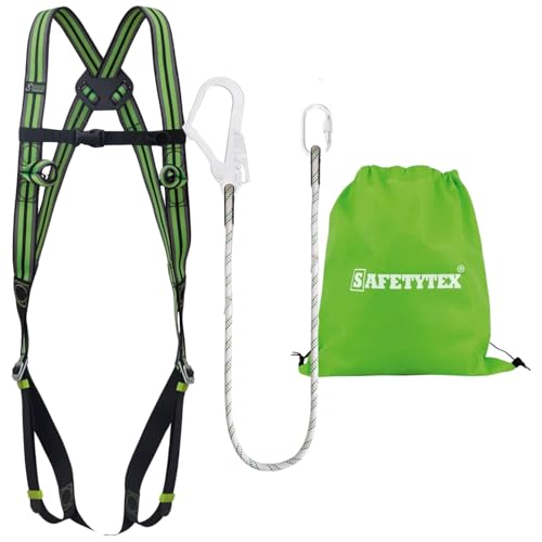 Safetytex Auffanggurt mit Halteseil - Fallschutz DIN EN 361 & EN 354 - Bandfalldämpfer Universalgröße - Auffangseil Höhenarbeit - Absturzsicherung Bauarbeiten - Gerüstbau Halteseil