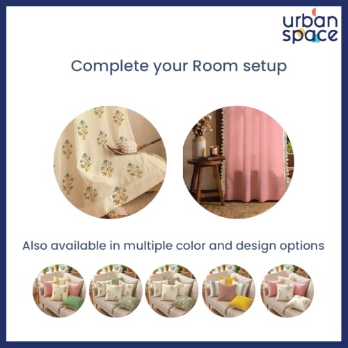 Image of Urban Space Cotton Cushion Cover Set of 5, 16 x 16 Inches, Decorative Throw Pillow Covers with Pom Pom, Printed Sofa Cushion Covers for Living Room, Home Decor (CC1, 40Cm x 40Cm, Set of 5)