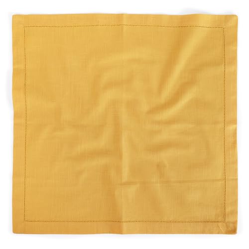 Image of FINGERCRAFT Hemstitched Cotton Table Napkins - Set of 6, 20x20 Inch, 100% Cotton Cloth Napkins with Faggoting Stitching - Durable & Elegant for Parties, Everyday Use (Yellow Slub)