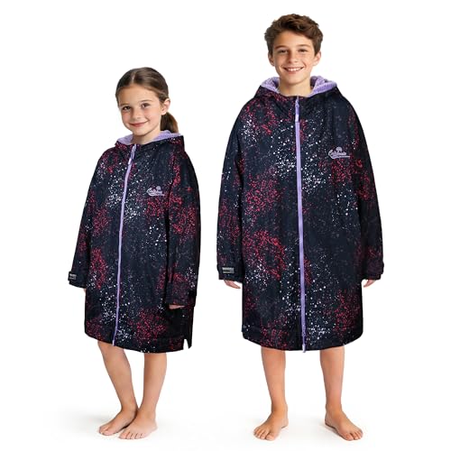 Image of Catalonia Waterproof Kids Swim Parka with Hood, Sherpa Lined Swim Coat with Inner Pocket & Write-On Name Tag