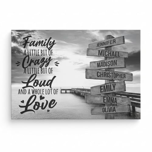 CENOVACY Personalized Family Name Canvas Wall Art, Custom Family A Little Bit Of Crazy Canvas Poster, Mother's Day Street Sign Custom Wall Art, Home Decor Gift, Made In USA