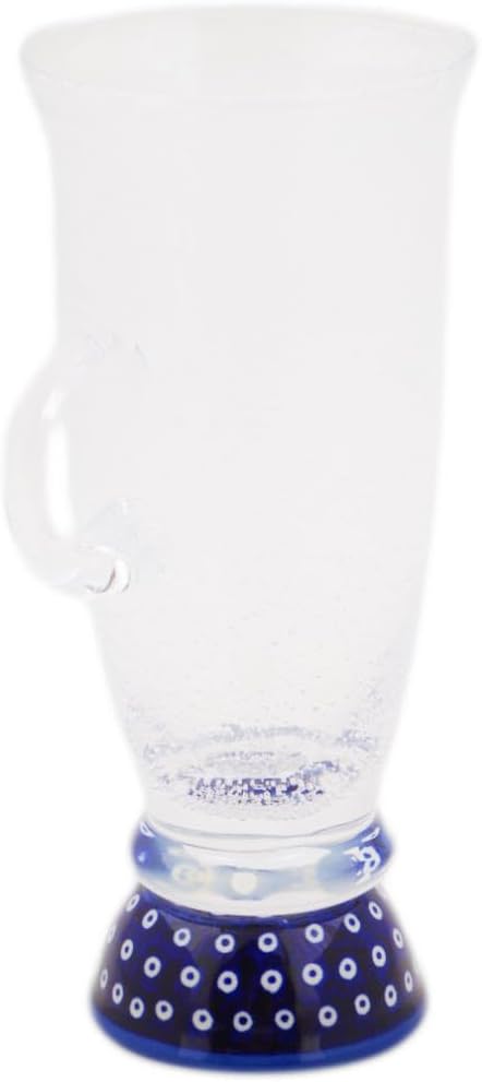 Polmedia Polish Pottery Cappuccino Glass UNIKAT - Tiny Peacock Eyes Pattern Handmade in Boleslawiec Poland + Certificate of Authenticity