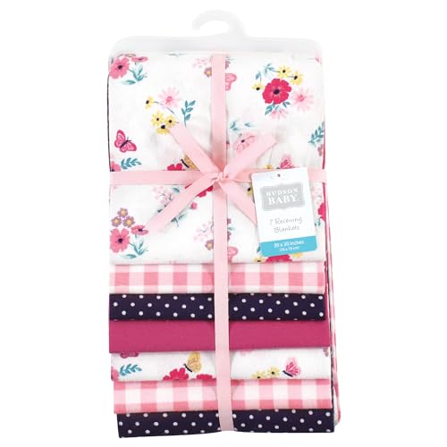 Image of Hudson Baby Unisex Baby Cotton Poly Flannel Receiving Blankets Bundle, Butterfly Floral, One Size