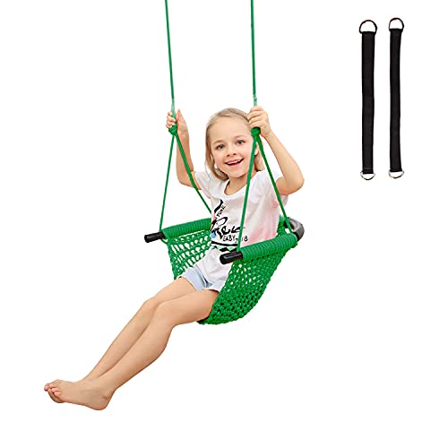RedSwing Kids Swing seat with Adjustable Ropes, Hand-Knitting Child Swing Seat Great for Tree, Outdoor Indoor, Playground, Backyard, Green