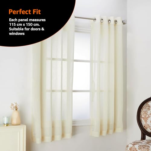 Image of Amazon Basics - Sheer Door Curtains | Light Filtering | 5 Feet | Set of 2 | Plain Design | for Living Room, Bedroom & Balcony | 115 cm x 150cm, Color - Cream