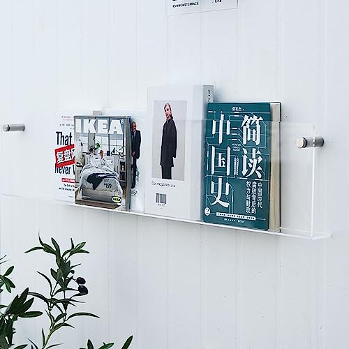 WINARA Zeitungsständer Zeitschriftenregal Acryl-Magazin-Wandregal, Klarer Prospekthalter Ständer Wandhalterung Literatur Katalog Bücherregal, Breite 80 cm (Clear)