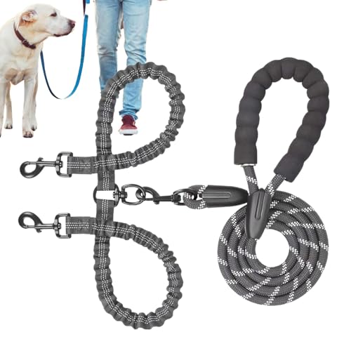 Yorarely 犬用の牽引ロープ、犬の訓練ロープ | ダブルパピーランニングベルト | 回転調整可能なウォーキングトレーニングリードペットショック吸収バンジーの中程度の大きな犬