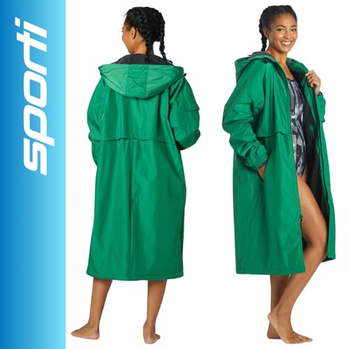 Image of Sporti Unisex Swim Parka with Comfort Plush Fleece Lining, Multi Pocket Zipper - Water Resistant Swim Coats for Women & Men