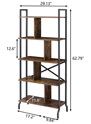 Tajsoon Bookshelf 5 Tier Tall Bookcase, Storage Rack Shelf With Steel Frame, Wood Bookcase Shelf Storage Organizer, Free Standing Storage Shelving Unit For Home Office, Living Room, Bedroom, Kitchen #TOP2