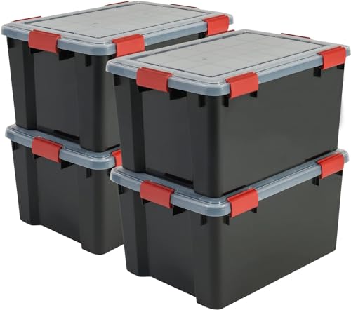 Iris Ohyama Luftdichte Kunststoff-Aufbewahrungsboxen mit Deckel, 50L, 4er-Set, Schwarz, Hermetischer wasserdichter Verschluss, Robuste Schnappverschlüsse, Stapelbar, Staubschutz, BPA-frei, AT-L
