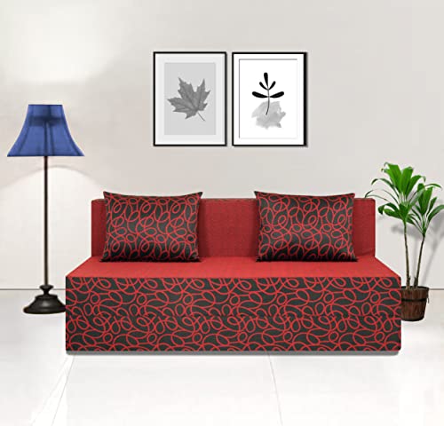 Image of Adorn India Easy 4 Seater Sofa Cum Bed Poly Cotton (Maroon and Black) (6 x 6) (1 Year Warranty)