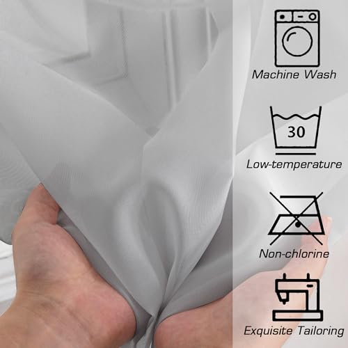 Image of OWENIE Light Grey Sheer Curtains 90 Inches Long for Living Room 2 Panels Set, Soft Solid Living Room Sheer Curtains for Bedroom, Rod Pocket Light Filtering Farmhouse Curtains, 42 inch Wx90 L