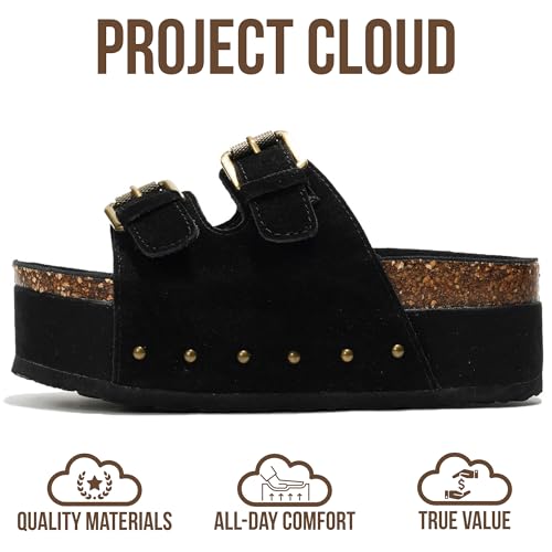 Image of Project Cloud 100% Genuine Leather Platform Sandals Women - Memory Foam Insole with Two-Buckle - Non-Slip and Comfortable Wedge Sandals for Women 2026 (Oliy)
