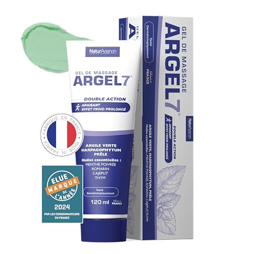 NaturAvignon Argel 7 gel de massage gênes articulaires et contracture musculaire | argile verte, harpagophytum | Creme massage genoux douleur dos | effet...