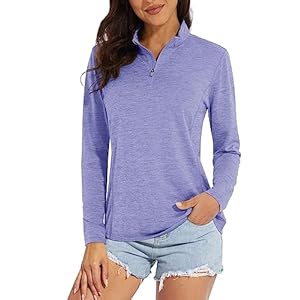 MAGCOMSEN Women’s Long Sleeve Shirts 1/4 Zip Pullover UPF 50+ Quick Dry Workout Tops Running Athletic Hiking Shirts