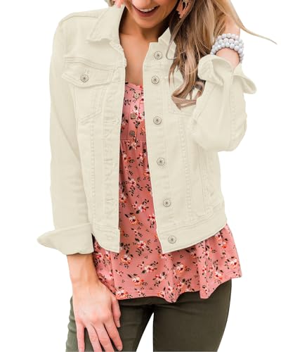 LookbookStore Denim Jacket Womens Winter Jacket Spring Jackets for Women JacketsCasual Fall Jean Jacket Cute Jackets Women Cream Size Medium Size 8 10
