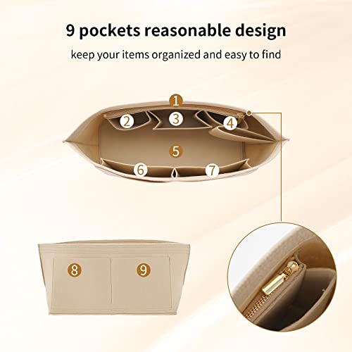 Felt Purse Organizer Insert, Bag Organizer Suitable For Speedy 30, Neverfull Pm & Base Shaper Organizer For Tote Bag [Multiple Pockets] (Medium, Beige) #TOP2