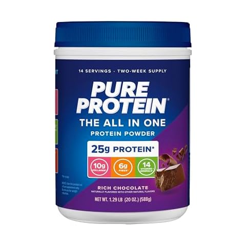 Pure Protein All-In-One Powder, Rich Chocolate - Whey & Collagen, High Fiber, Vitamins, No Added Sugar, Non-GMO, Gluten-Free, 1.25lb Cover