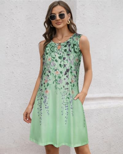 Image of Summer Dresses for Women 2026 Casual Sleeveless Sundress Floral Loose Fit Beach Cover Up with Pocket