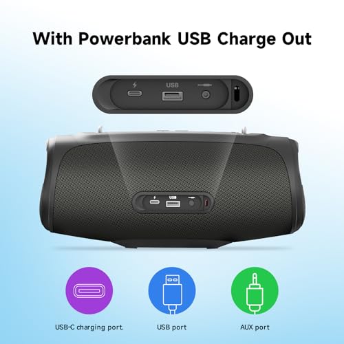 Image of TAZATA Outdoor Speakers Bluetooth Wireless, 90W, Loud | Dass, BT5.3, IPX7 Waterproof, Floatable, RGB Lights, Rugged, Portable Speaker for Party, Pool, Boat, Travel, Beach, Garage