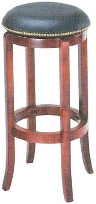24" H Neilhead Black Leather Swilvel Barstool in Cherry Solid Wood Finish