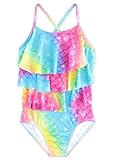 Dolxico Girls Mermaid Swimsuit One Piece Swimsuits 7/8 Beach Swimwear, Rainbow Mermaid, 140, 7-8 Years