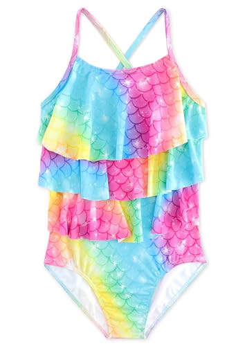 Image of Girls One Piece Swimsuits Cute Ruffles Swimming Bathing Suit with Adjustable Straps Beach Pool Kids Swimwear 3T-12