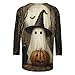 2025 Halloween Shirts for Women Funny Cute Ghost Pumpkin Face Graphic Tees 3/4 Sleeve Holiday Tops Loose Casual Crewneck Pullover Fall Lightweight Fashion Sweater Tunic Cotton Blouse Gifts