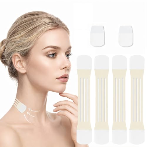 24 Piezas Parches para Levantar el Cuello,20 Pegatinas Reutilizables y 4 Bandas Elásticas,Lifting Cuello y Papada Instantáneo,Pegatinas para Estiramiento de Cuello,Efecto Invisible y Natural