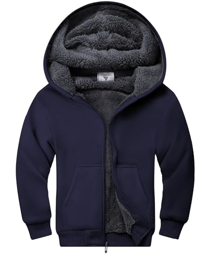 Image of V VALANCH Boys Hoodie Zip Up Fleece Lined Jacket Warm Sherpa Hooded Sweatshirts for Boys Girls 6-15 Years