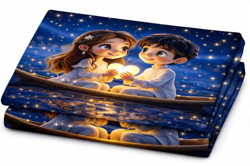Image of RUMPS 7D Digital Printed Romantic Couple Theme Flat Double Bedsheet Set for Bedroom - 90x100 Inches, Includes 2 Pillow Cases - Ideal Wedding, Ultra-Soft HD Print Fabric