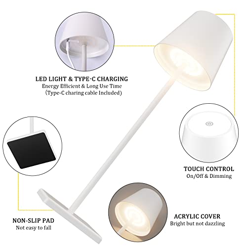 Howskys HT010-WHITE-2 Pack White Cordless Table Lamp,5500Mah Battery Powered Table Lamp,3W Touch Rechargeable Battery Table Lamp 3000K Warm White,Ip54 Indoor/Outdoor Table Lamp thumb #4