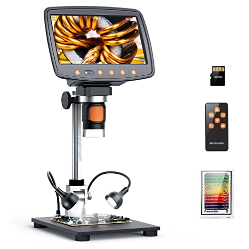 Hayve 7” Digital Microscope 1500X, HDMI LCD Microscope 8.5‘’ Longer Stand, Coin Microscope for Adults with 12MP Ultra-Precise Camera Sensor, Compatible with TV/Windows/Mac, 32GB TF Card, 12 Slides
