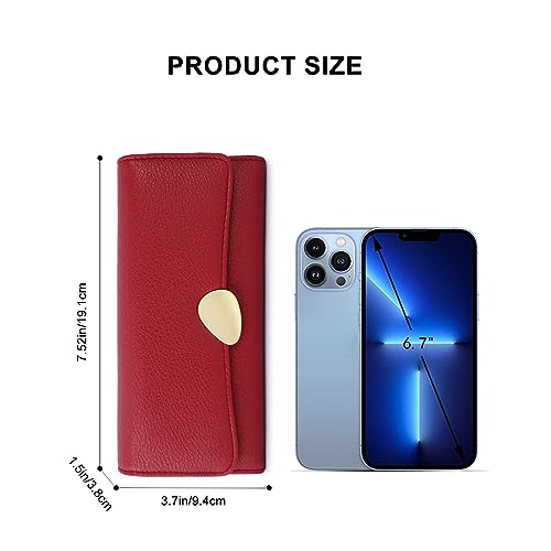 Mokoze Trifold Wallet Women, Clutch Wallet with PU Leather Zip Pocket Large Capacity Ideal Accessory for Gifts, Everyday Life and Business Occasions（Red）2