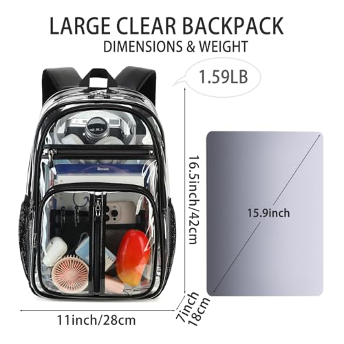 Image of Cusangel Clear Backpack Heavy Duty for Stadium events,TPU 16in BookBag | See Through Large Capacity 6 Pocket Stitch durable plastic bag,For School work Warehouses Airport security,check(Black)