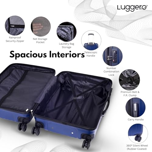 Image of Luggero - Classic Light-Weight & Durable Polycarbonate DEEP Blue Unisex Hard Luggage|Set of 2 (M+S)|8 Smooth Spinner TPV Wheels | Trolley Bag